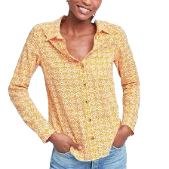 Maeve Tops - MAEVE Anthropologie Petrin Tangerine retro geometric button up long sleeve shirt